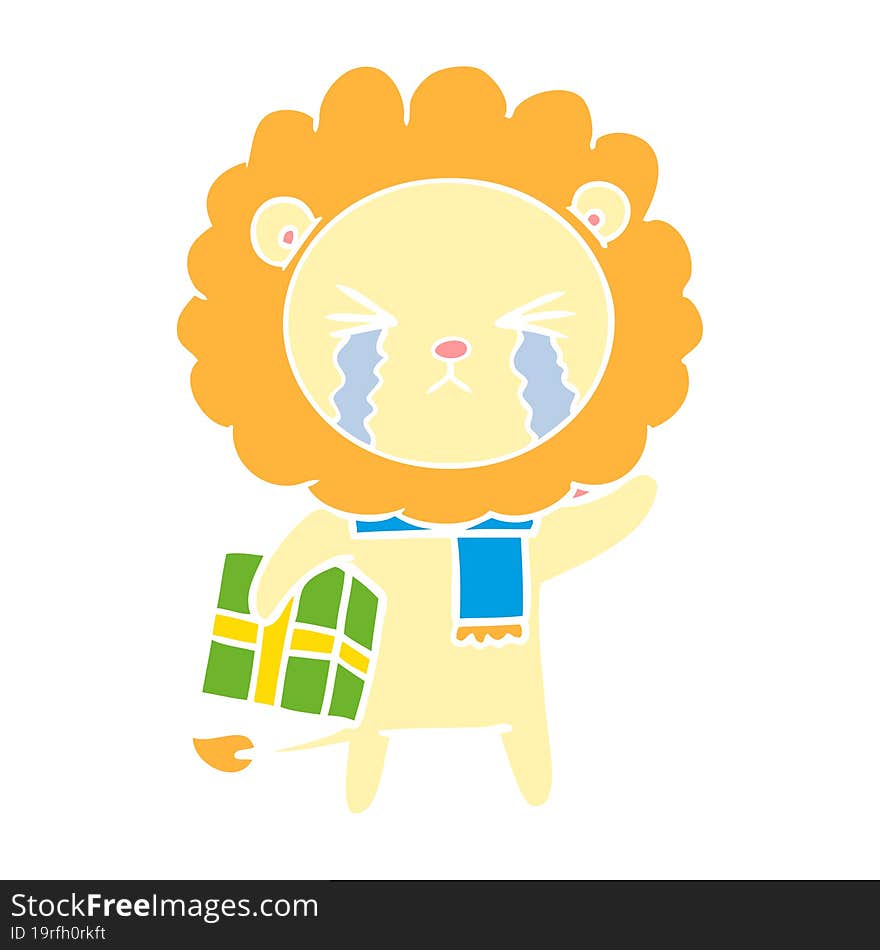 Flat Color Style Cartoon Crying Lion