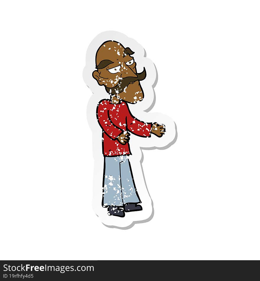 retro distressed sticker of a cartoon old man with mustache