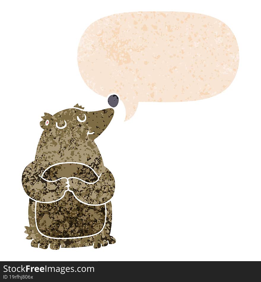 Cartoon Bear And Speech Bubble In Retro Textured Style