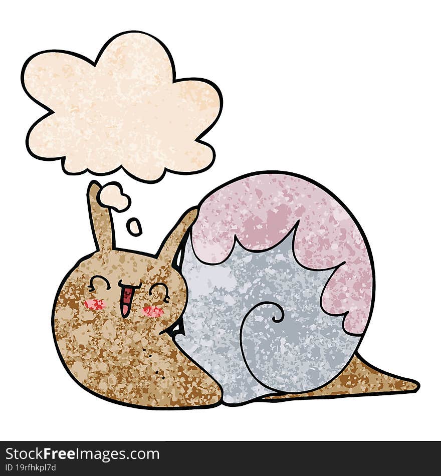 cute cartoon snail with thought bubble in grunge texture style. cute cartoon snail with thought bubble in grunge texture style