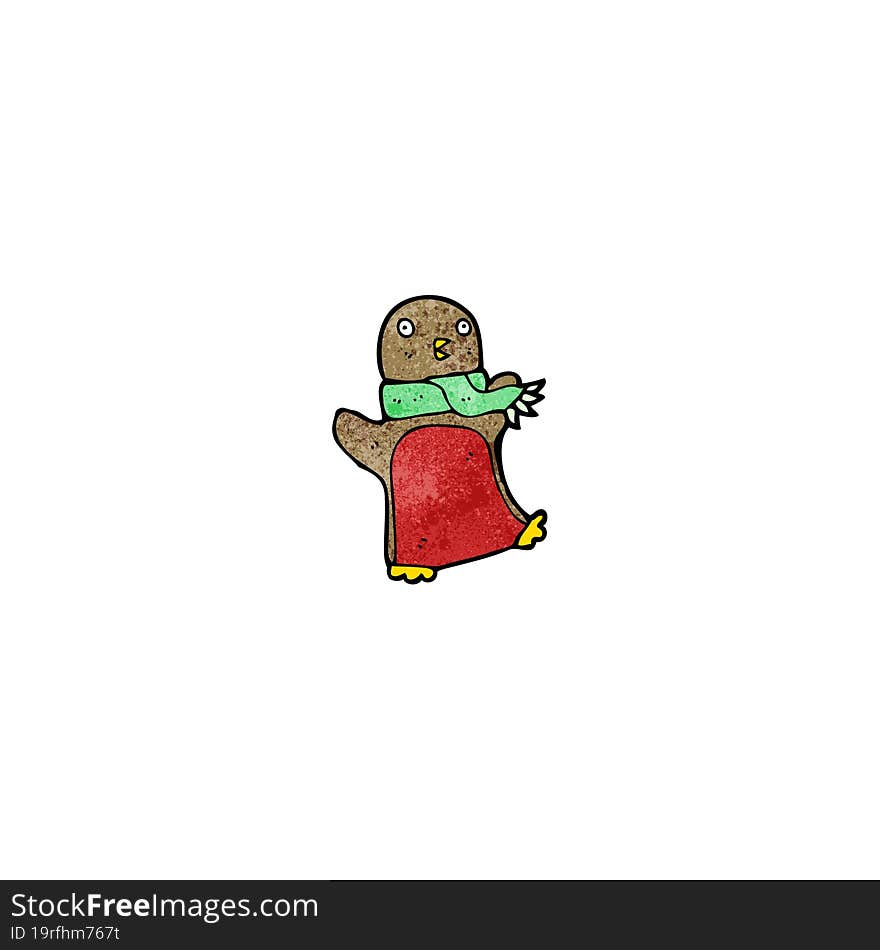 Cartoon Christmas Robin In Scarf