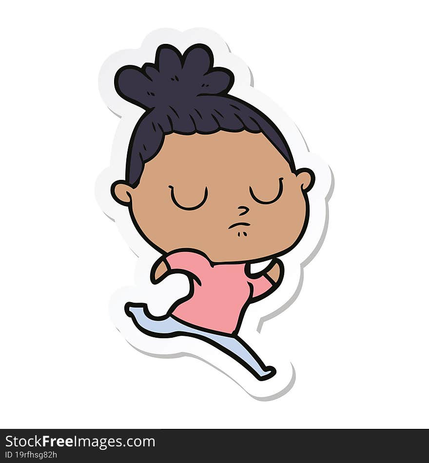 Sticker Of A Cartoon Calm Woman