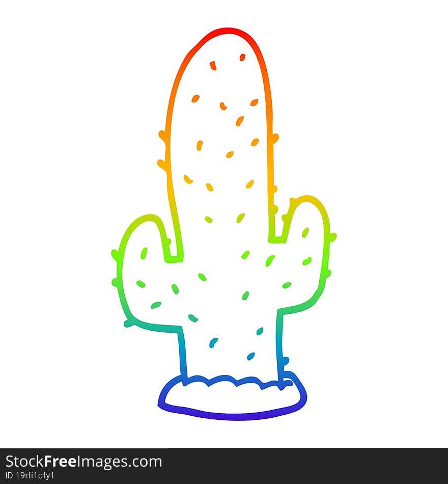 Rainbow Gradient Line Drawing Cartoon Cactus