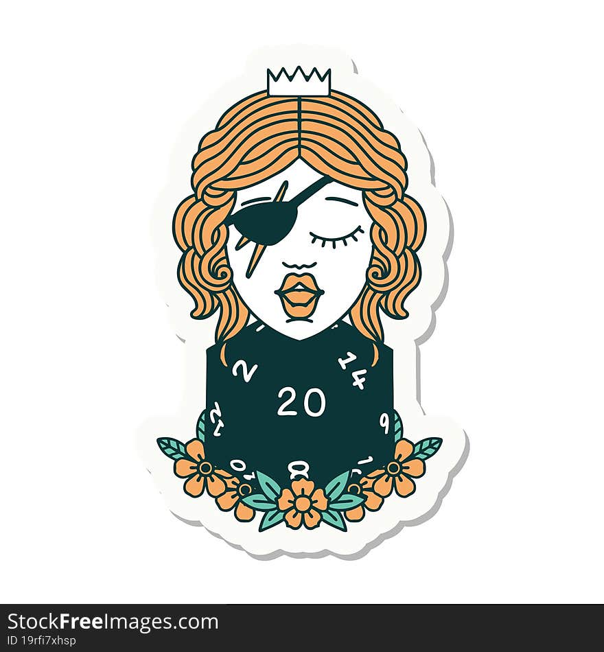 human rogue with natural twenty dice roll sticker