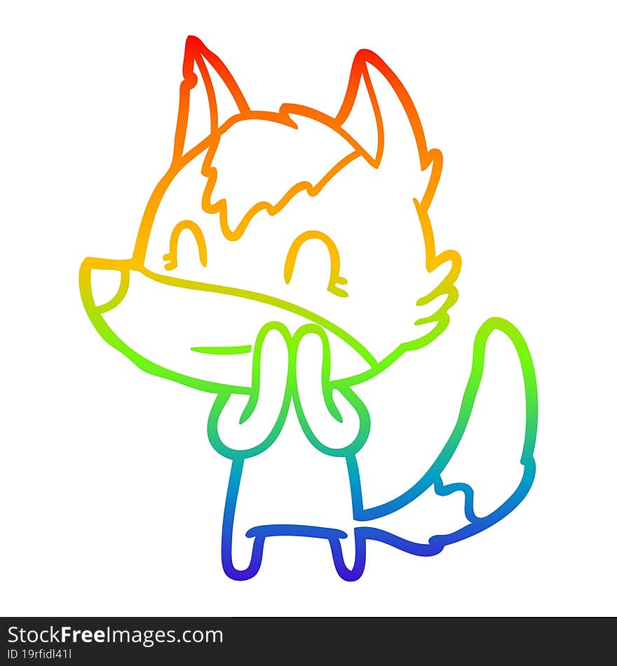 rainbow gradient line drawing friendly cartoon wolf