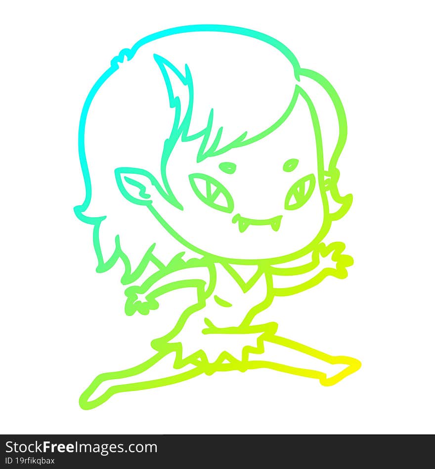 Cold Gradient Line Drawing Cartoon Friendly Vampire Girl Running