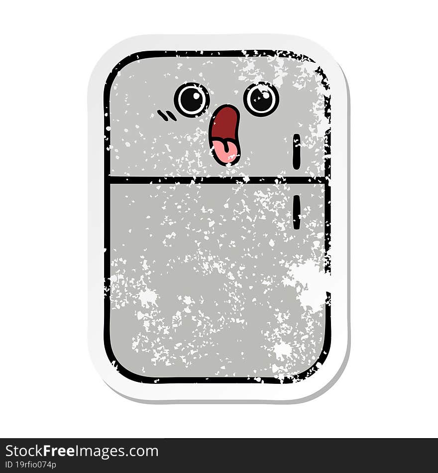 distressed sticker of a cute cartoon fridge freezer