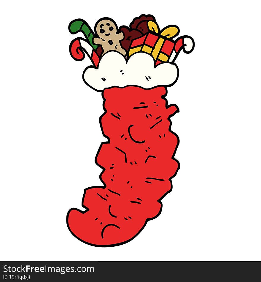 Cartoon Doodle Christmas Stocking Stuffed With Toys