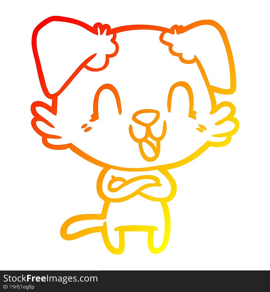 warm gradient line drawing of a laughing cartoon dog