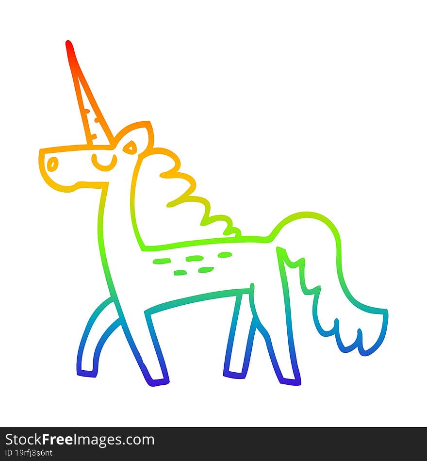 rainbow gradient line drawing cartoon magical unicorn