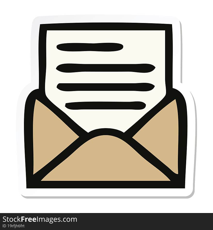 Sticker Of A Cute Cartoon Letter And Envelope