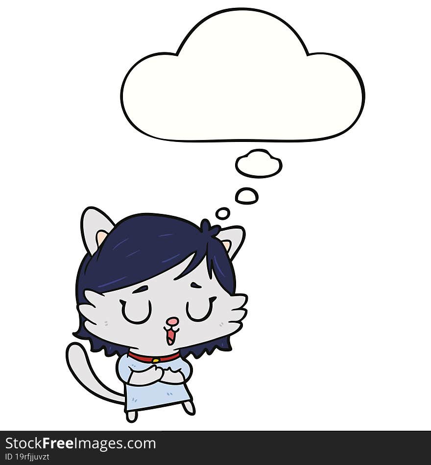 cartoon cat girl with thought bubble. cartoon cat girl with thought bubble