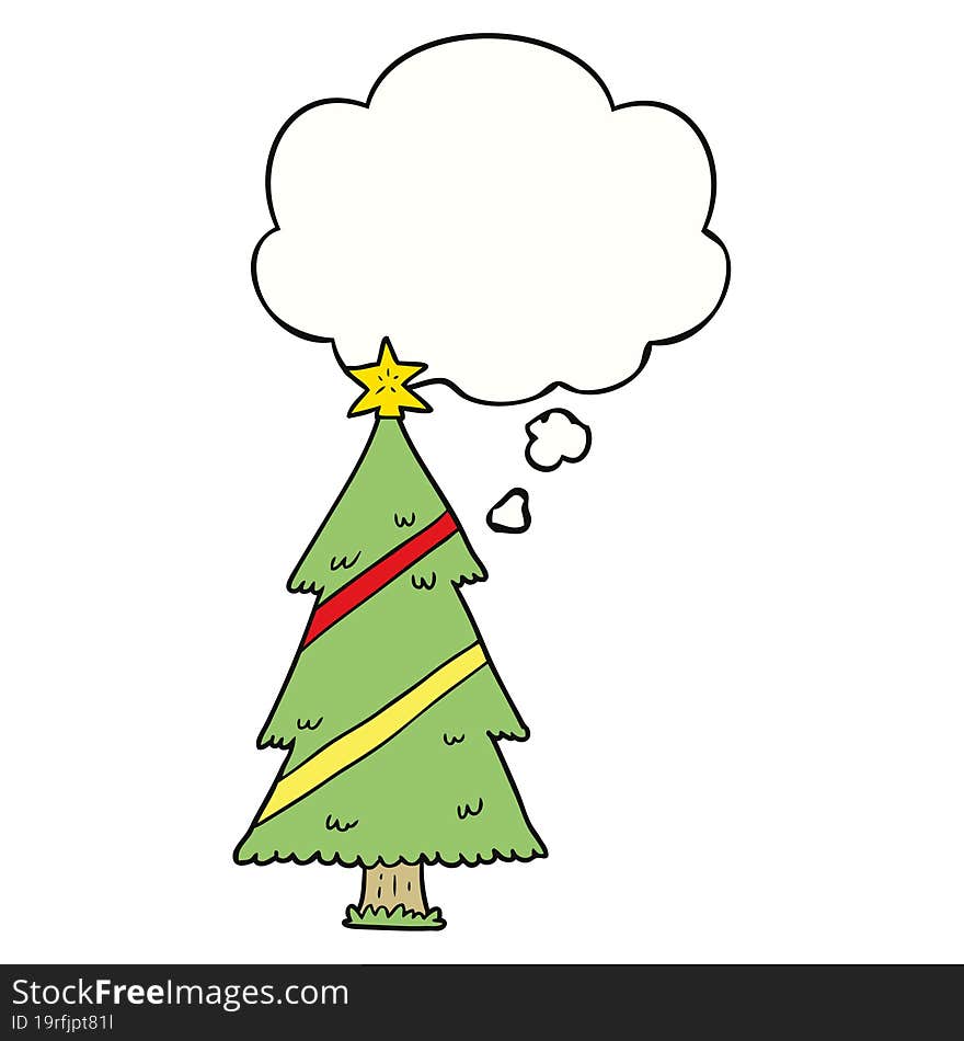 Cartoon Christmas Tree And Thought Bubble