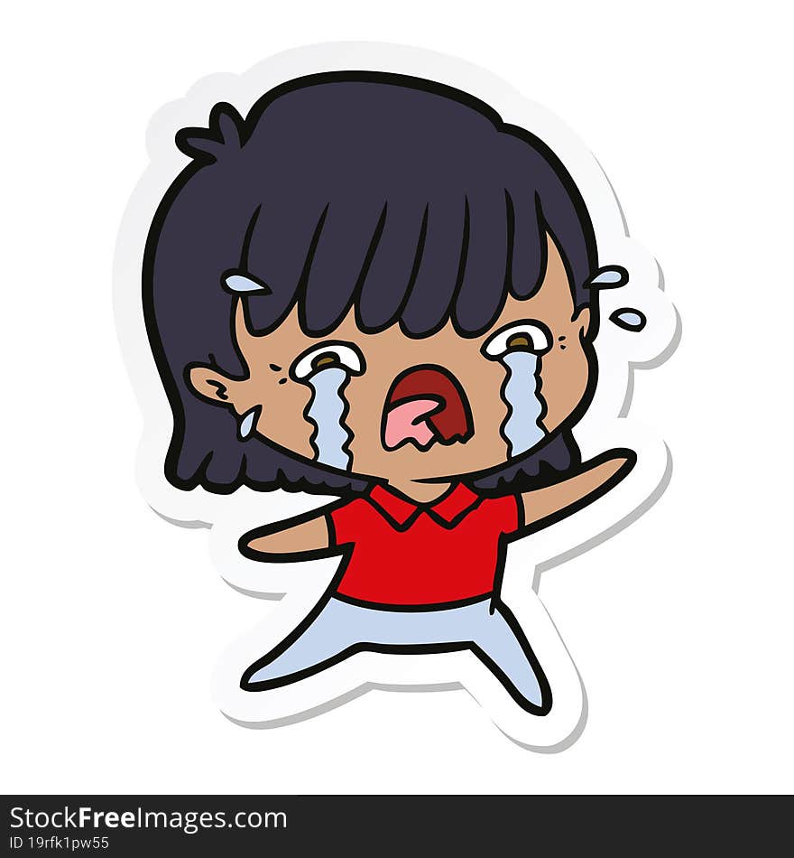 sticker of a cartoon girl crying