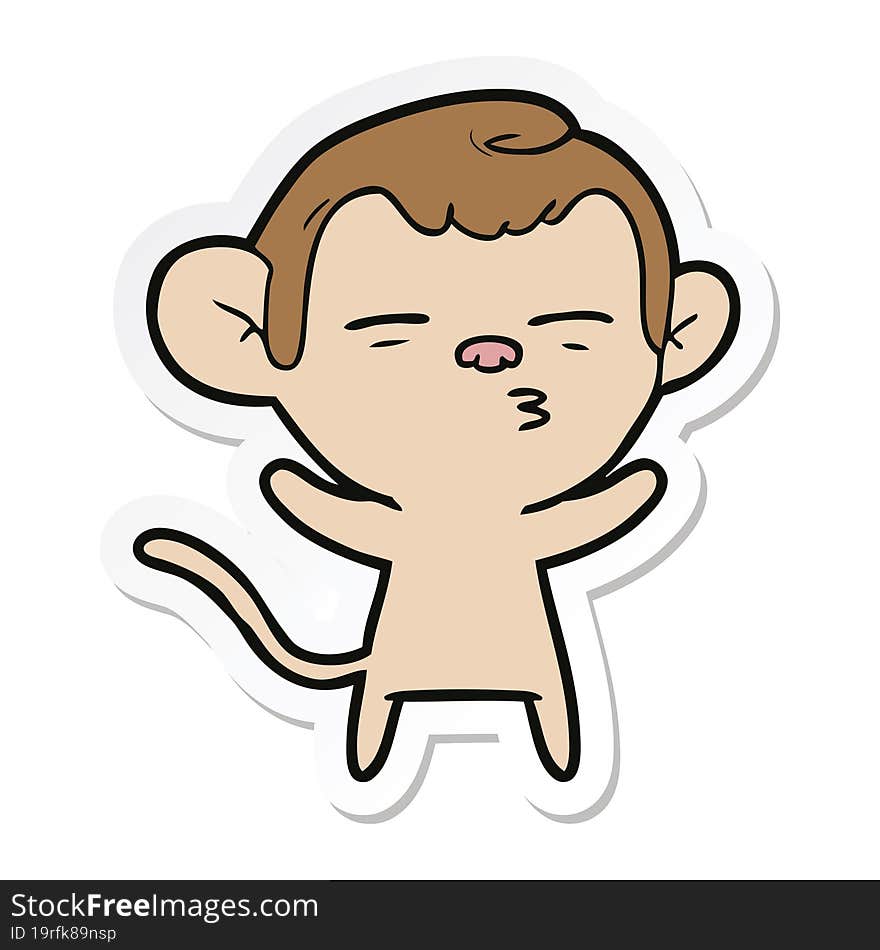 sticker of a cartoon suspicious monkey