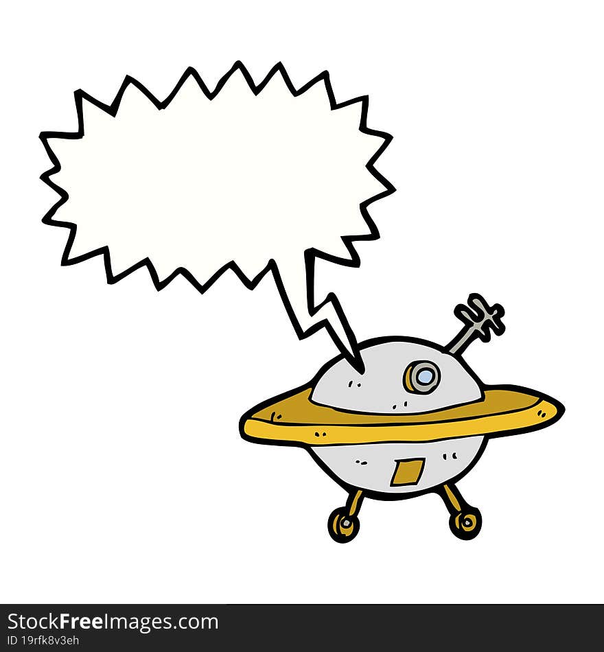 cartoon flying saucer with speech bubble