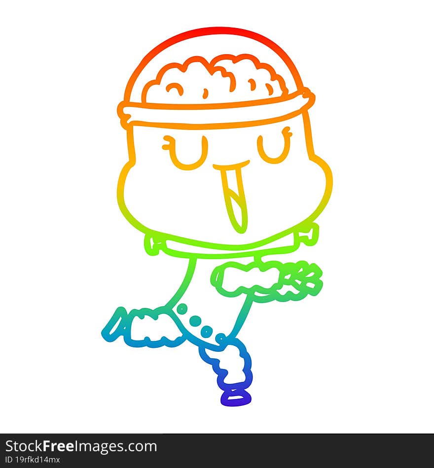 rainbow gradient line drawing of a happy cartoon robot running