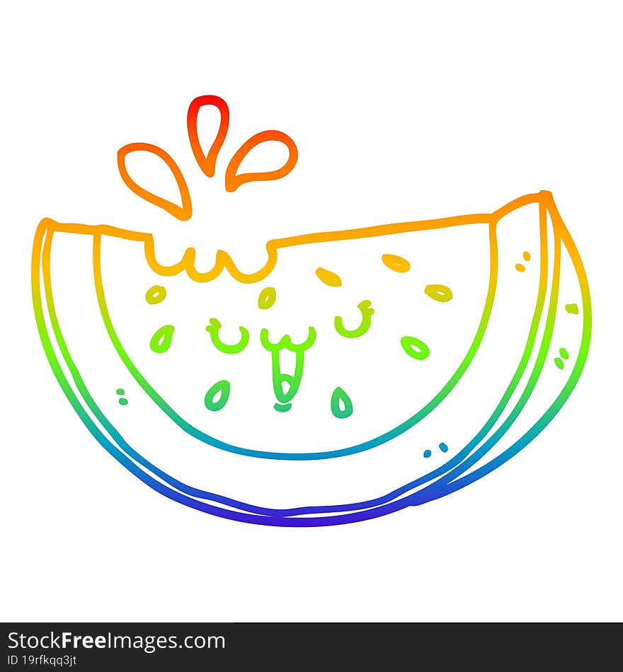 Rainbow Gradient Line Drawing Cartoon Watermelon