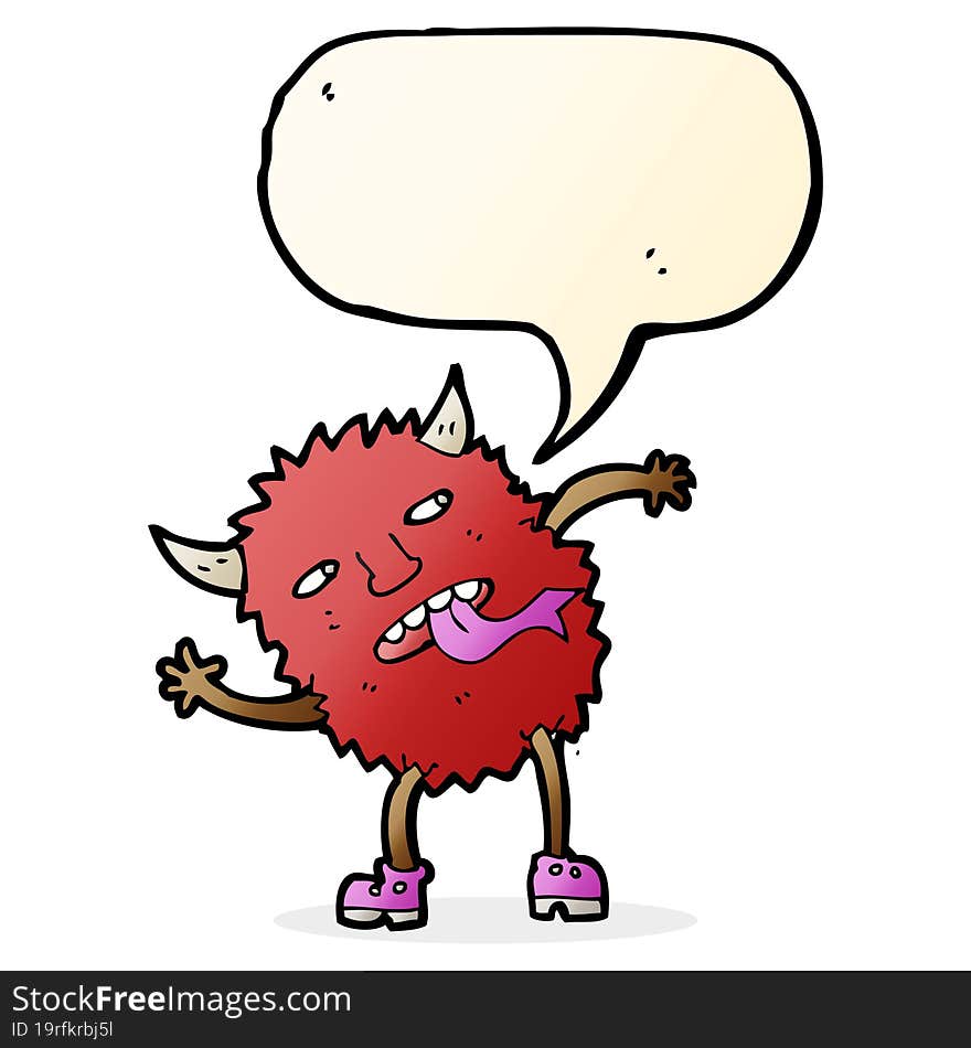 funny cartoon monster with speech bubble