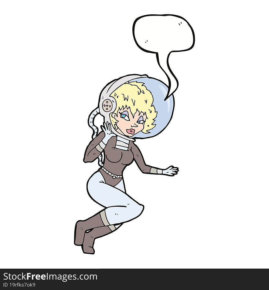 cartoon space woman with speech bubble