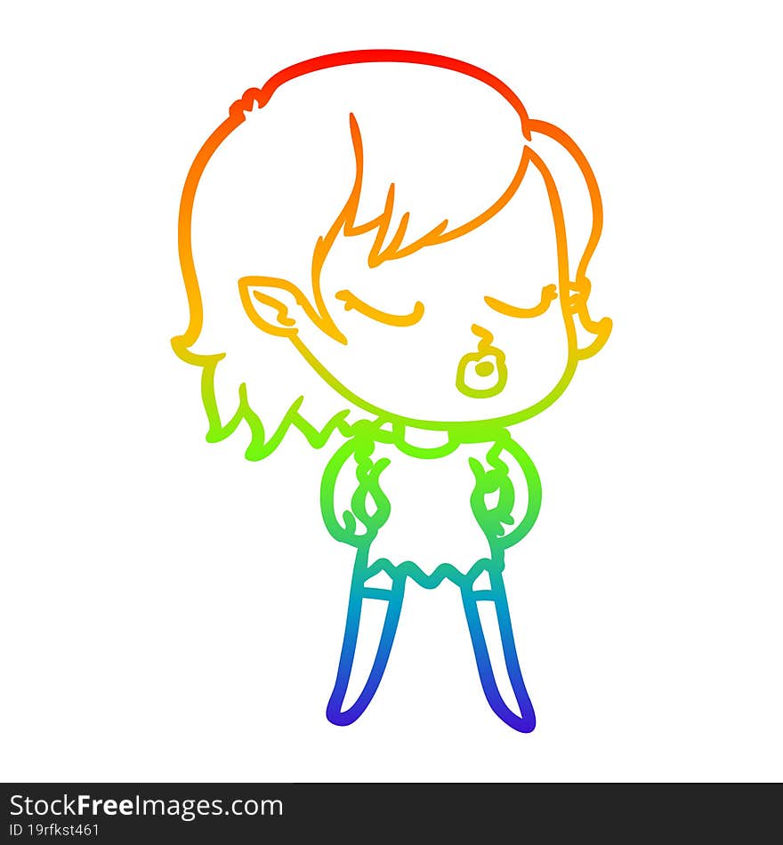 rainbow gradient line drawing cute cartoon vampire girl