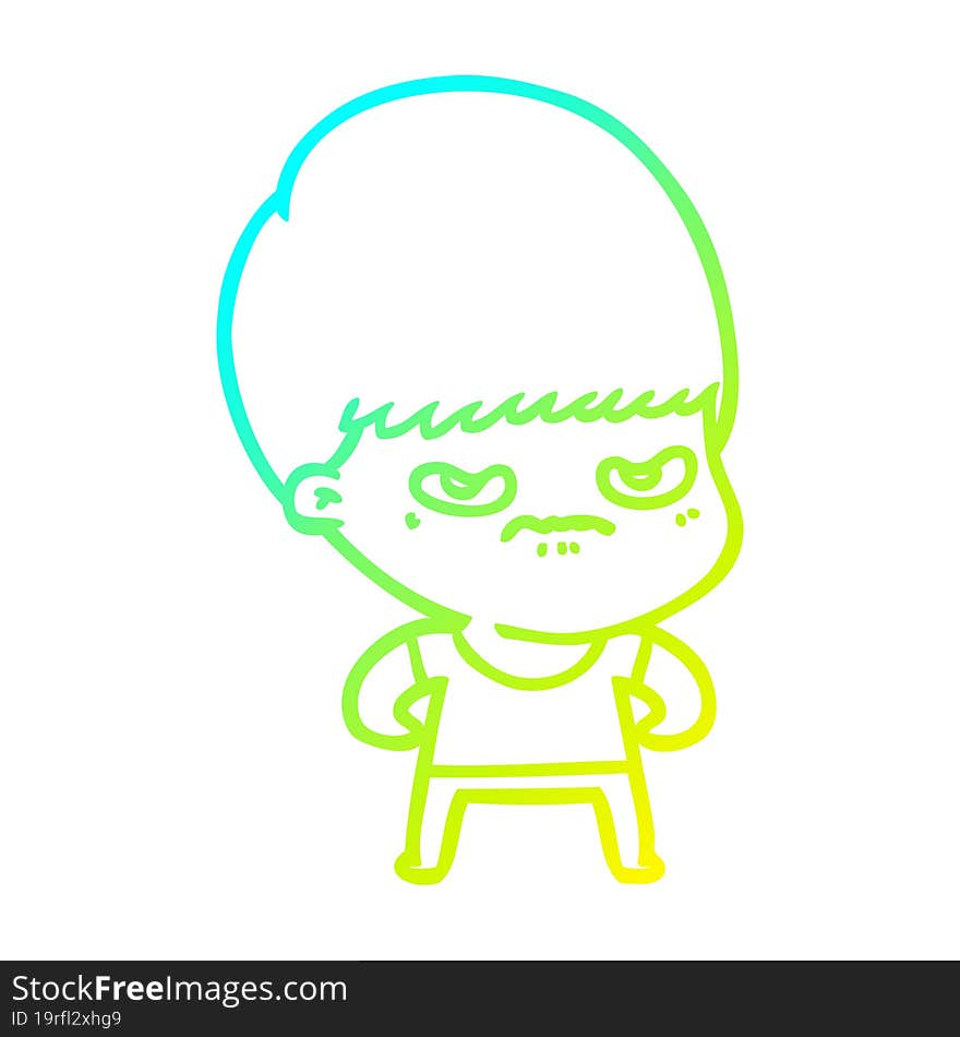 cold gradient line drawing annoyed cartoon boy