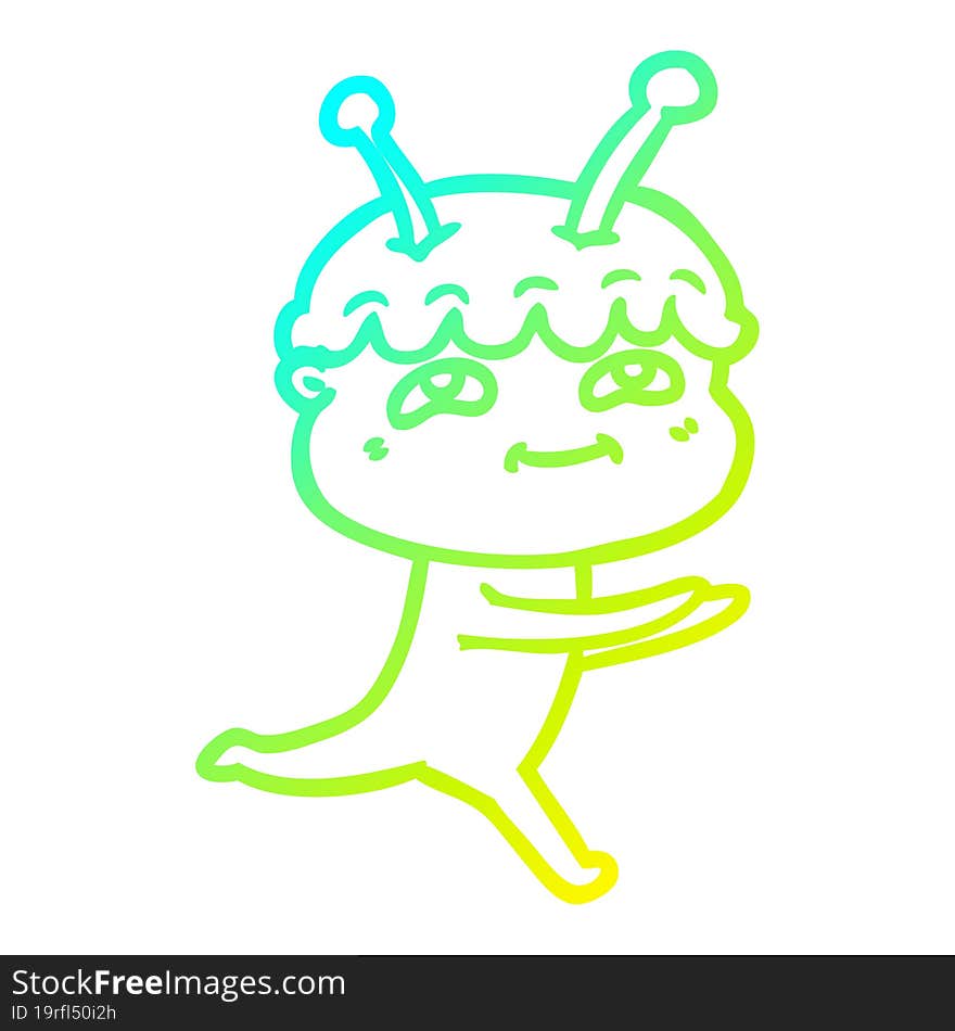 Cold Gradient Line Drawing Friendly Cartoon Spaceman Running