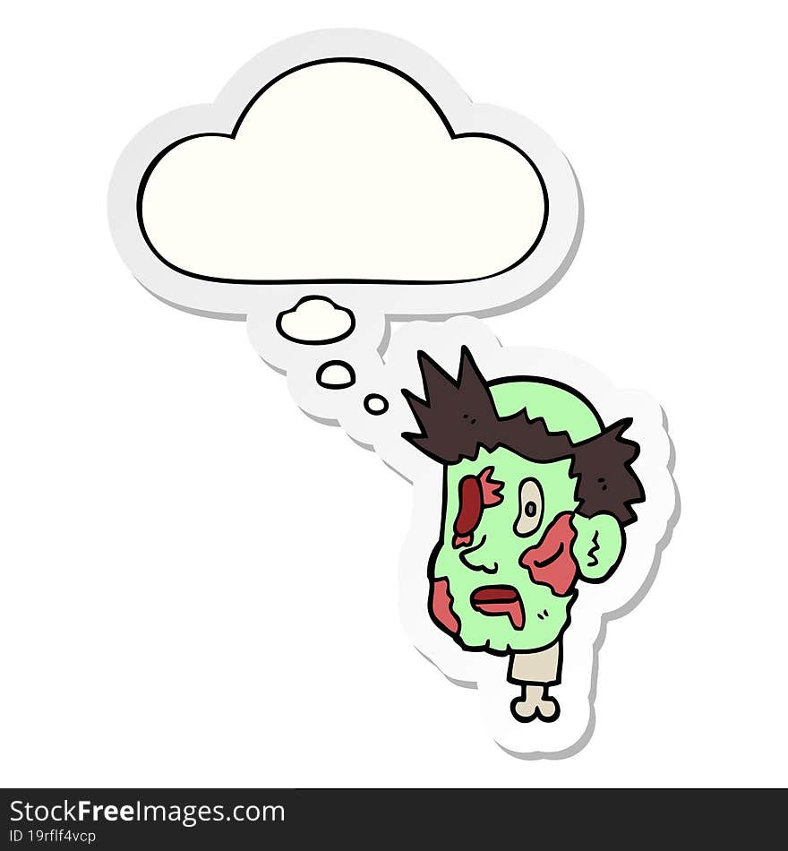 cartoon zombie head with thought bubble as a printed sticker