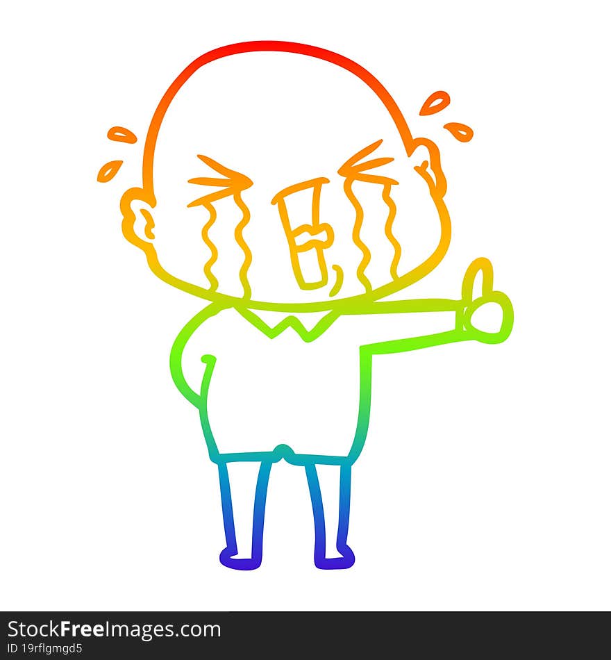 rainbow gradient line drawing cartoon crying bald man