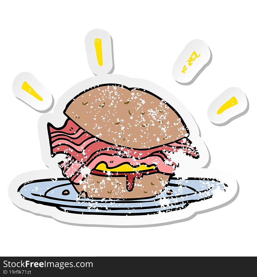 distressed sticker of a cartoon bacon sandwich