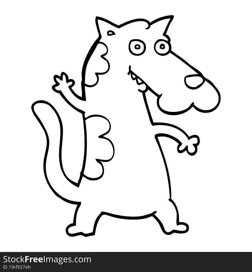 line drawing cartoon dog waving