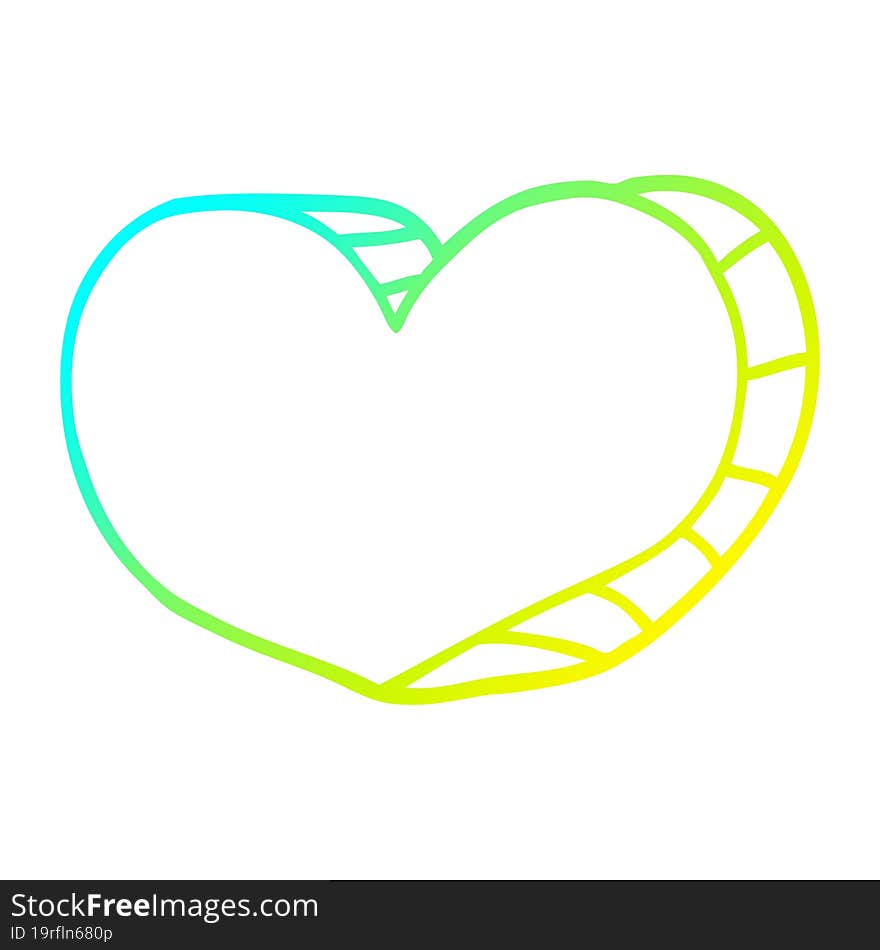 cold gradient line drawing of a cartoon love heart