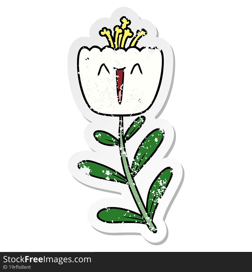 Distressed Sticker Of A Happy Cartoon Flower