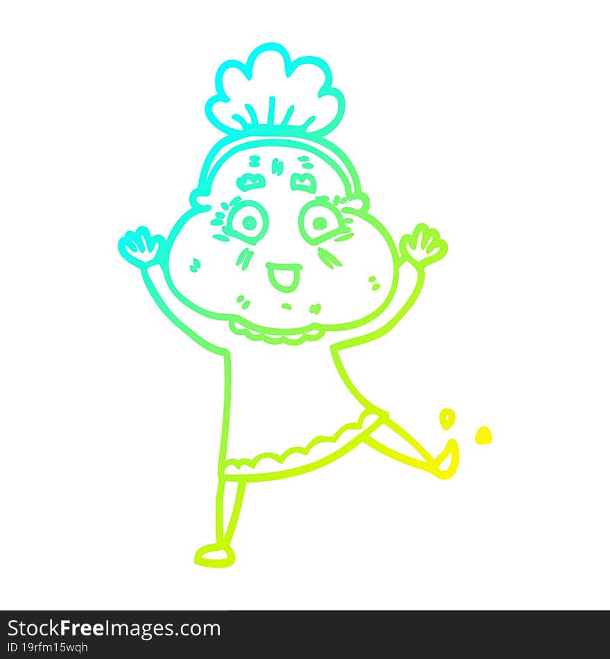 cold gradient line drawing cartoon dancing old lady