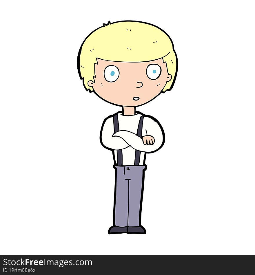 cartoon staring boy with folded arms