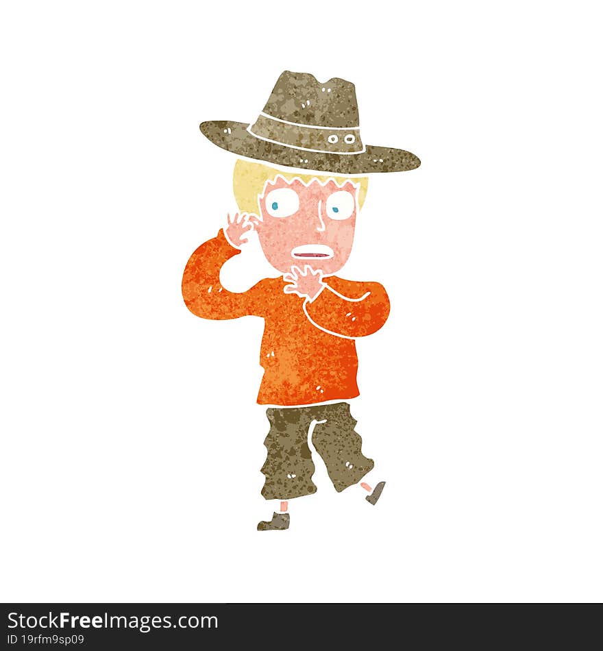 Cartoon Scared Boy In Hat