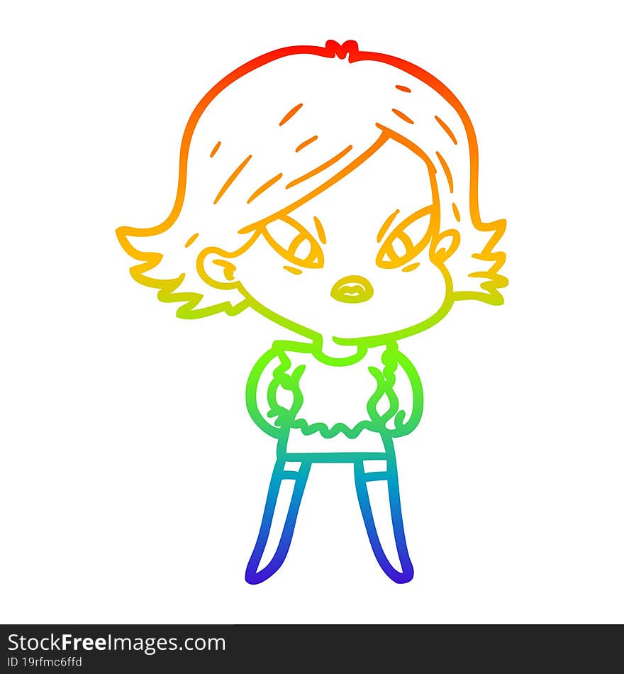 rainbow gradient line drawing cartoon stressed woman