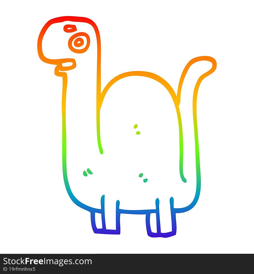 Rainbow Gradient Line Drawing Cartoon Prehistoric Dinosaur