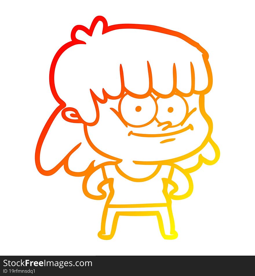 warm gradient line drawing cartoon smiling woman