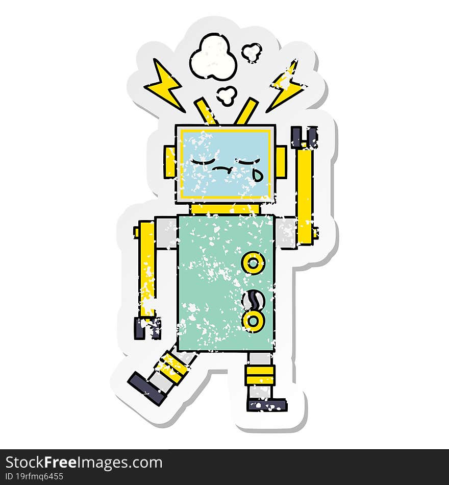 Distressed Sticker Of A Cute Cartoon Robot