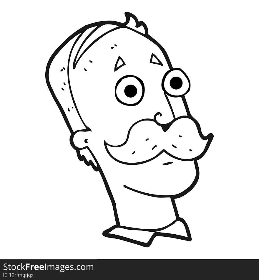 freehand drawn black and white cartoon man with mustache