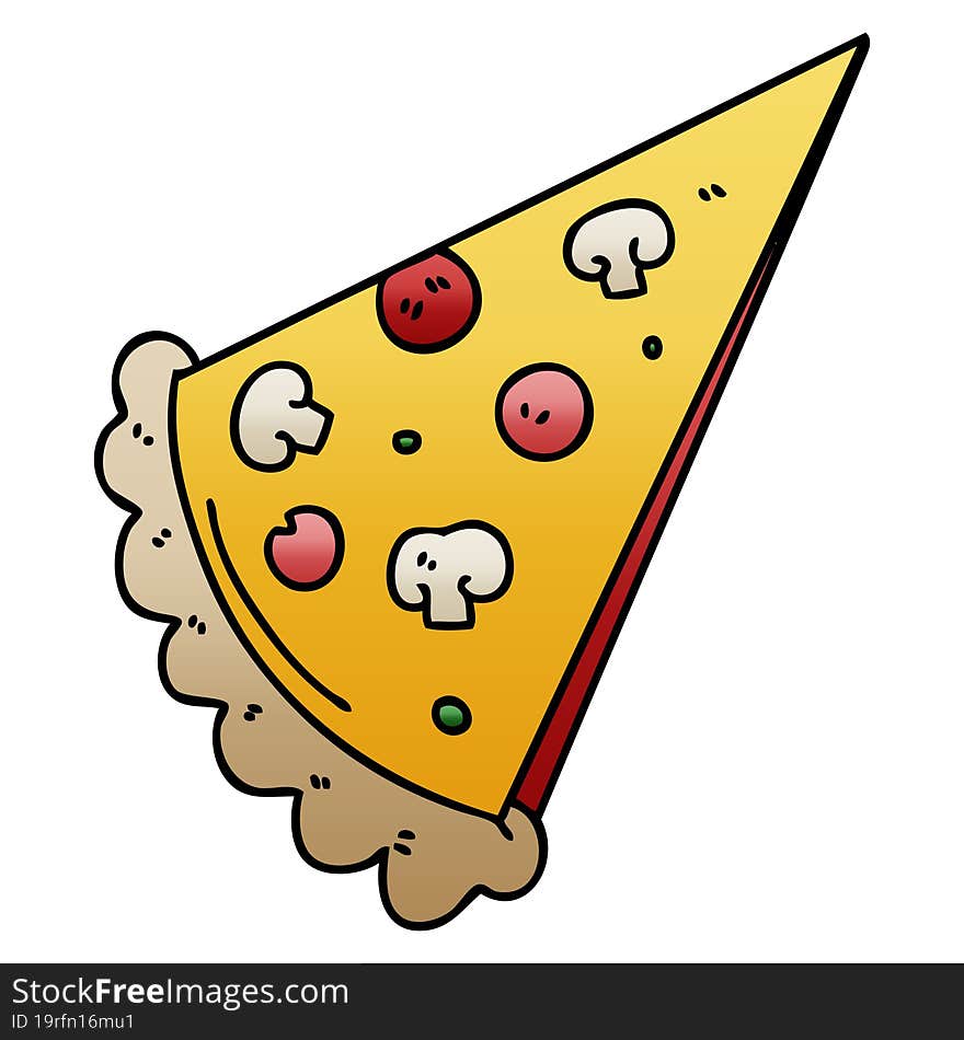 quirky gradient shaded cartoon slice of pizza