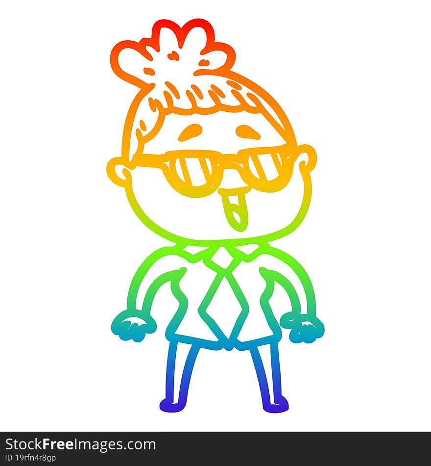 rainbow gradient line drawing cartoon happy woman wearing spectacles