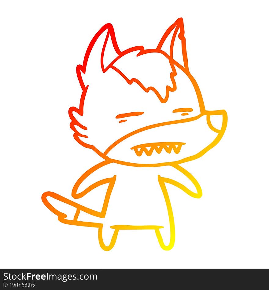 Warm Gradient Line Drawing Cartoon Wolf Showing Teeth