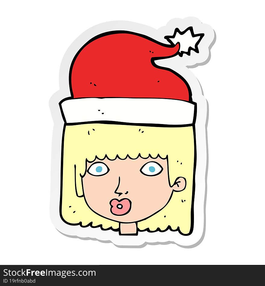 Sticker Of A Cartoon Woman Wearing Santa Hat