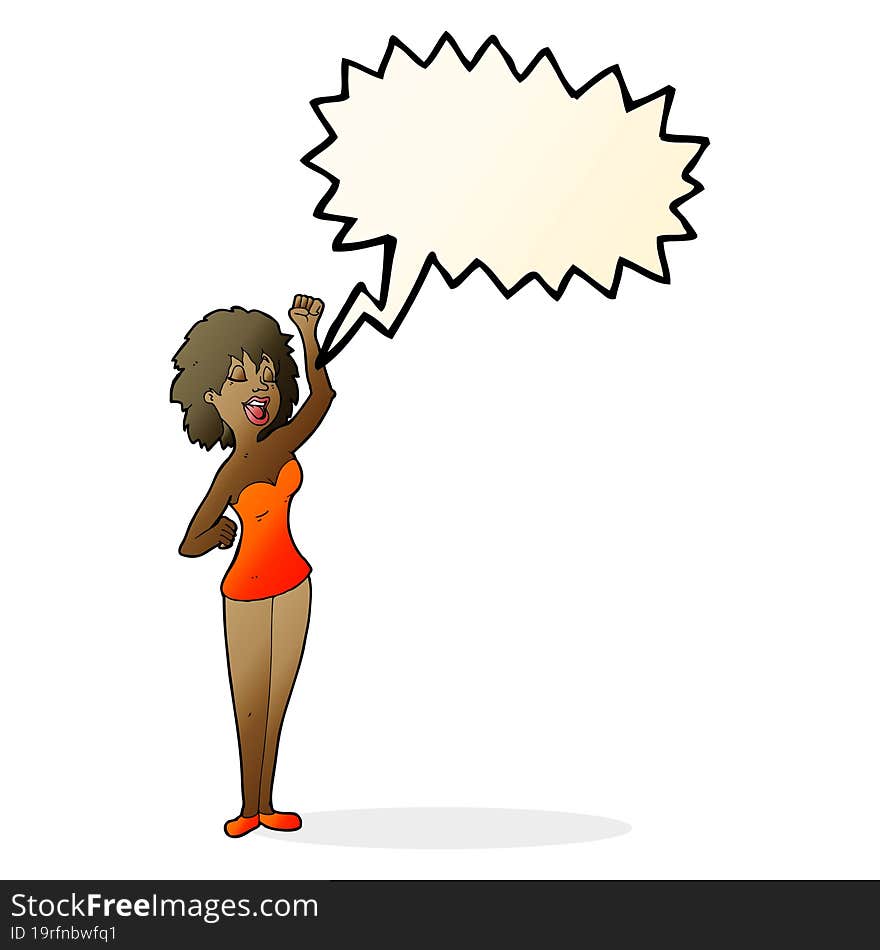 cartoon dancing woman with speech bubble