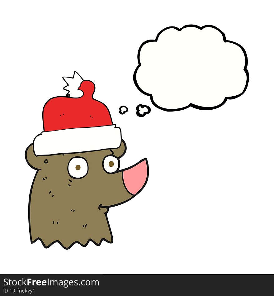 Thought Bubble Cartoon Bear Wearing Christmas Hat