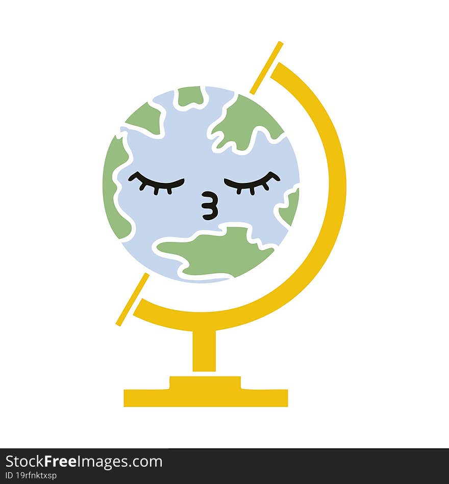 flat color retro cartoon globe of the world