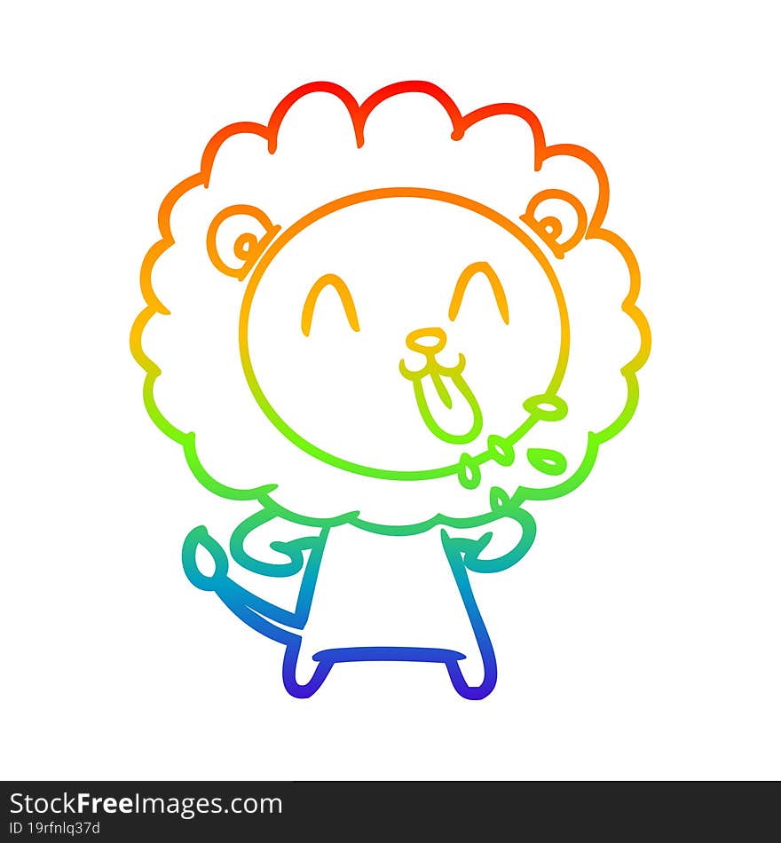 rainbow gradient line drawing happy cartoon lion