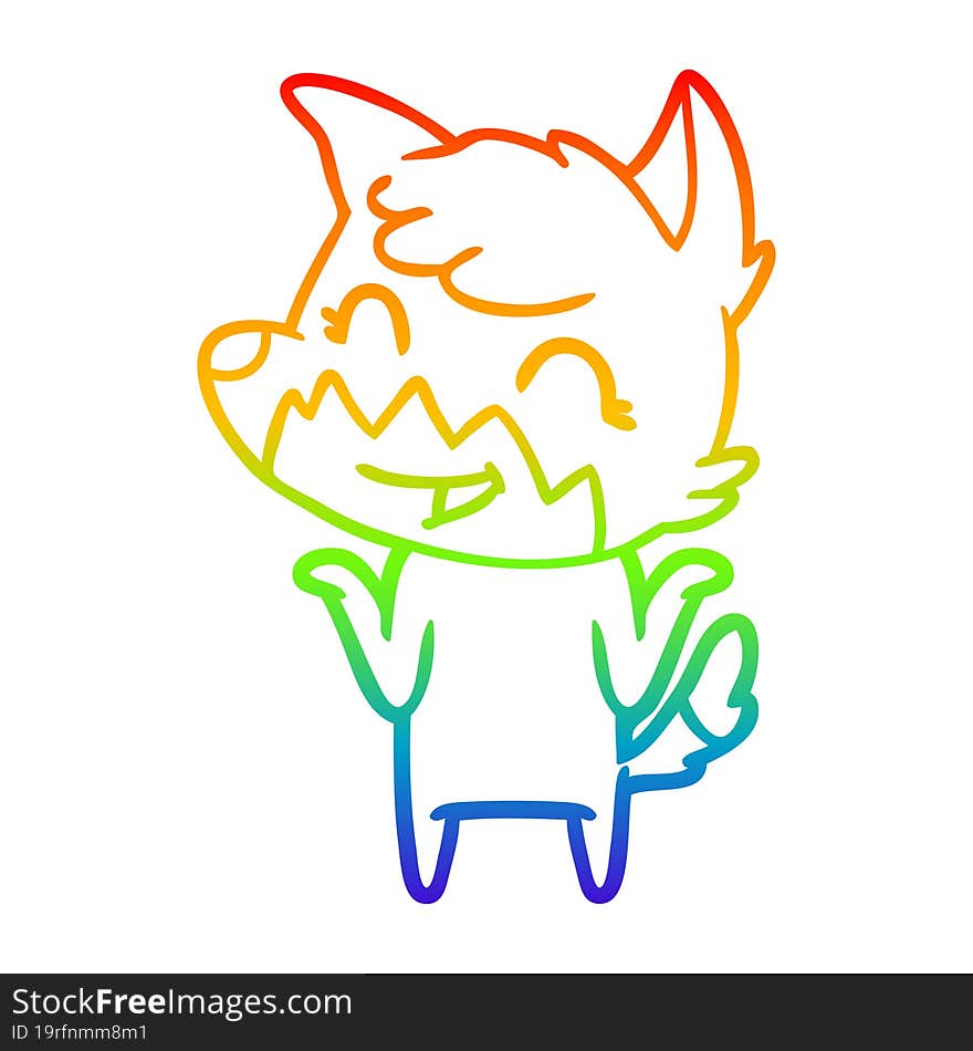 rainbow gradient line drawing of a happy cartoon fox